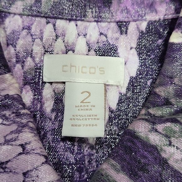 EUC Chico's linen cotton snakeskin print button down jacket blazer top, purple - Picture 8 of 10